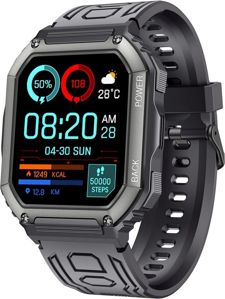 findtime Smartwatch (1,8 Zoll, Android iOS), Militär Uhr Herren Armbanduhr Sportuhr mit Telefonfunktion Fitnessuhr von findtime