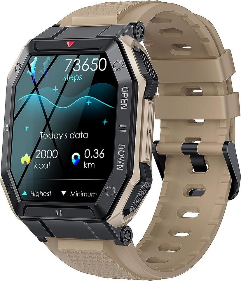 findtime Smartwatch (1,85 Zoll, Android iOS), Herren Armbanduhr mit Telefonfunktion IP68 Militär Sportuhr Fitnessuhr von findtime