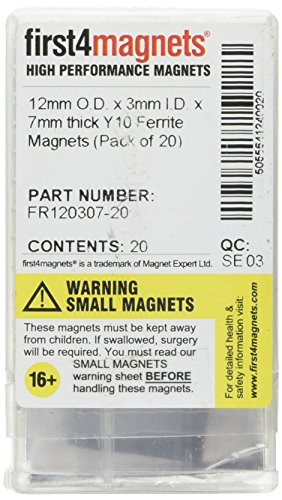 Y10 Ferrit - Magnete Für Kunst, Kunsthandwerk, Modellherstellung, Diy und Hobbys - 12mm O.D. x 3mm I.D. x 7mm Dick - Pack von 20 von first4magnets