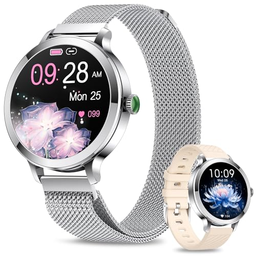 fitonyo Smartwatch Damen mit Telefonfunktion,1.1" AMOLED Touchscreen Smart Watch,Armbanduhr mit 110+Sportmodi SpO2 BP Pulsuhr Schlafmonitor,IP68 Fitness Tracker für Android iOS Silber von fitonyo