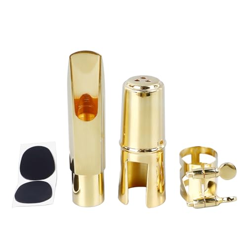 FLEXMAN Altsaxophon Mundstück, Gold, Multifunktionales Saxophon Mundstück Set mit Silikondichtung für Saxophon Profis und Anfänger (8C) von flexman