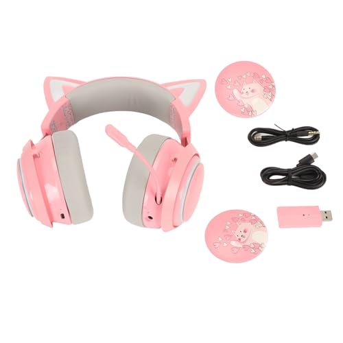 flexman Katzenohr Kopfhörer, 7 RGB Licht Bluetooth Kopfhörer mit Einziehbarem, Um 120 Grad Drehbarem Mikrofon, 3D Surround Sound Over Ear Kopfhörer für Mädchen (Pinks) von flexman