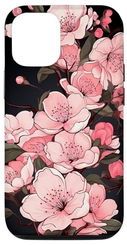 Hülle für iPhone 14 Japanische rosa Kirschblüte Sakura Blume Black Blackground von flowers Design