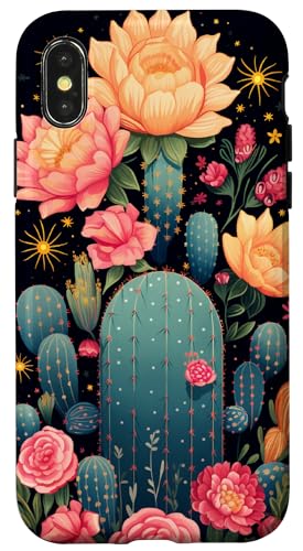 Hülle für iPhone X/XS Boho Chic Moon Kaktus Wüste Blumen Illustration von flowers Design