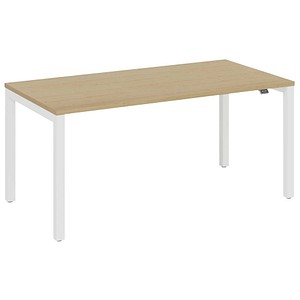 fm Catro Schreibtisch akazie, verkehrsweiß rechteckig, 4-Fuß-Gestell weiß 140,0 x 80,0 cm von fm