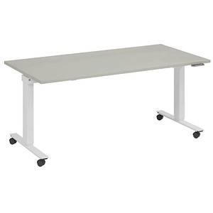 fm Topspin elektrisch höhenverstellbarer Schreibtisch lichtgrau, verkehrsweiß rechteckig, T-Fuß-Gestell mit Rollen weiß 160,0 x 80,0 cm fm Topspin elektrisch höhenverstellbarer Schreibtisch lichtgrau, verkehrsweiß rechteckig, T-Fuß-Gestell mit Rollen weiß 160,0 x 80,0 cm von fm