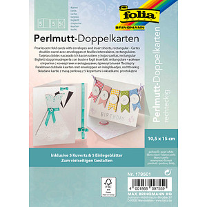 5 folia Faltkarten mit Briefumschlägen pastell DIN A6 perlweiß von folia