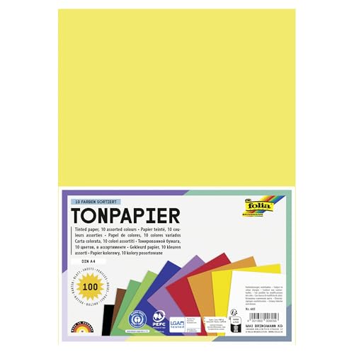 folia 605 - Tonpapier Mix, DIN A4, 130 g/m², 100 Blatt sortiert in 10 Farben, zum Basteln und kreativen Gestalten von Karten, Fensterbildern und für Scrapbooking folia 605 - Tonpapier Mix, DIN A4, 130 g/m², 100 Blatt sortiert in 10 Farben, zum Basteln und kreativen Gestalten von Karten, Fensterbildern und für Scrapbooking von folia