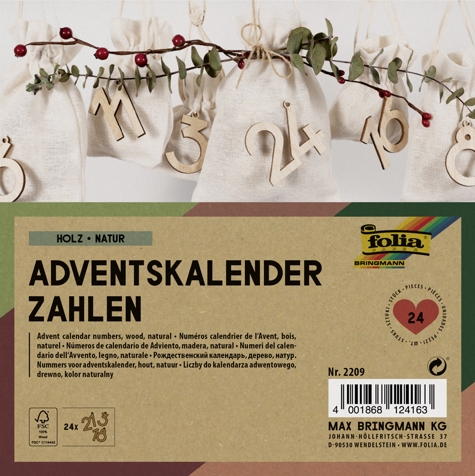 folia Adventskalender-Holzzahlen, natur von folia