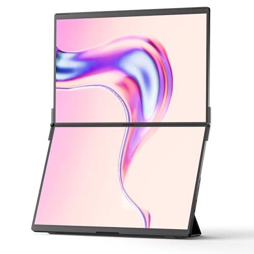 freeVoice FlipGo Dual Monitor 16'', Tragbarer Faltbarer Monitor, 2X 16 Zoll, 2560 x 1600 px bei 60 Hz, HUB eingebaut, Mobile Office, Büro für Unterwegs, Verbindung mit 1x USB-C Kabel von freeVoice