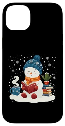 Hülle für iPhone 14 Plus Niedlicher Schneemann Lesebuch Liebhaber Weihnachten Bücherwurm Bibliothekar von funny Winter Snowman Reading Book Xmas snowman tee