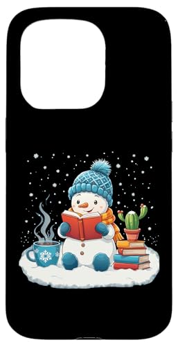 Hülle für iPhone 15 Pro Gemütlicher Schneemann Lesebuch Liebhaber Weihnachten Bücherwurm Bibliothekar von funny Winter Snowman Reading Book Xmas snowman tee