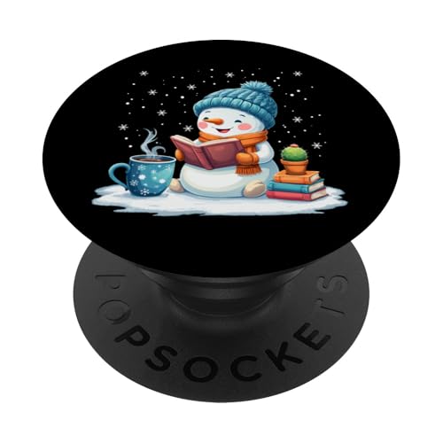 Niedlicher gemütlicher Schneemann Lesebuch Winterliebhaber Xmas Schneemann PopSockets Klebender PopGrip von funny Winter Snowman Reading Book Xmas snowman tee