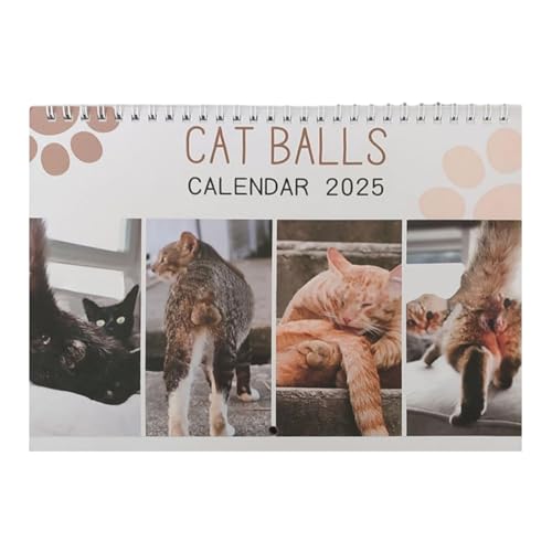 Katzenarschloch-Kalender 2025 –12-Monats-Katzenball-Kalender Mit Leerem Platz Für Notizen, Familien-Monatsplaner Mit Doppeldrahtbindung, Lustiger Katzenball-Wandkalender 2025 Für Zuhause, Wohnzimmer von gafdu