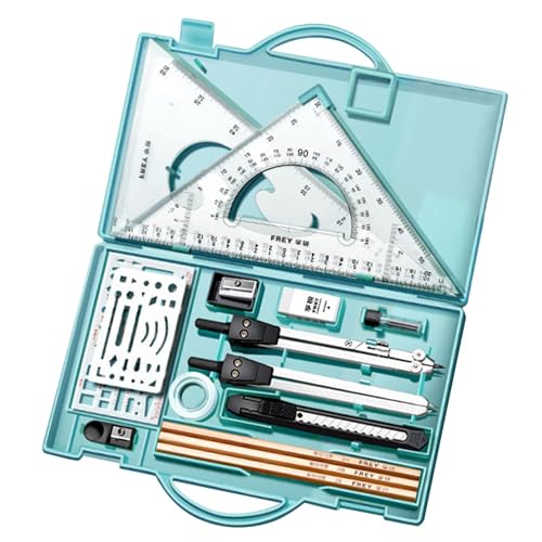 gafdu Winkelmesser- Und Zirkel-Set | Metalllineale Und Zirkel Geometrie-Set Mit Etui, Dreieckslineal, Zirkel Und Winkelmesser-Set, Zeichenstifte, Zeichenzubehör von gafdu