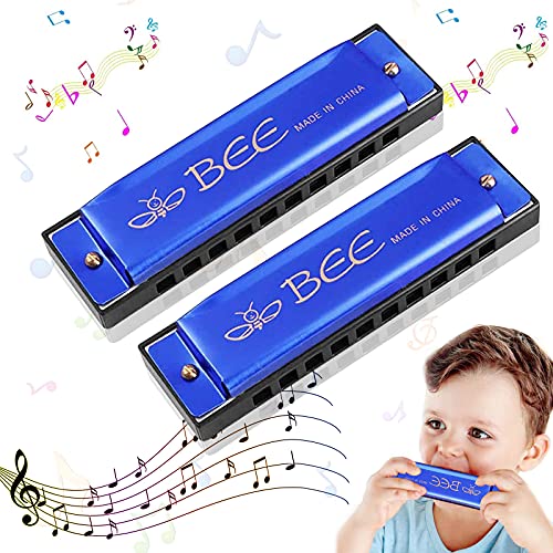 2 Stück Mundharmonika, Mundharmonika für Kinder, 10-Loch diatonische Harmonika, Mundharmonika C-Dur Major Blues Harmonika, Kinder Mundharmonika Spielzeug, für Anfänger (Blau) von geneic