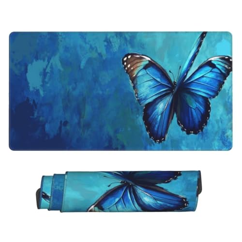 Blau Schmetterling Gaming Mauspad XXL, Großes Mousepad 700x400x3mm rutschfeste Schreibtischunterlage, Large Mouse pad Improved Precision rutschfeste Gummibasis, für Gaming Mauspad Home Office H804 von generic