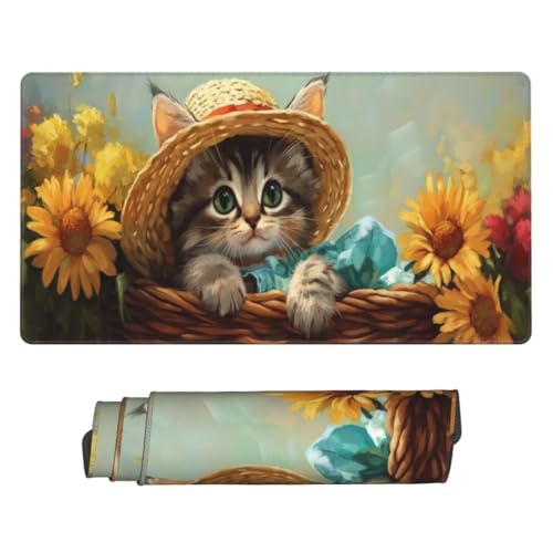 Niedlich Katze Mauspad, Large XXL Mouse Pad 800x400x3mm Gaming Tastatur Matte, Groß Vernähte Kanten Anti-Rutsch Mauspad, Erweiterter Schreibtisch Schutz Mauspad für Geschenk Weiblich Home Office H365 von generic