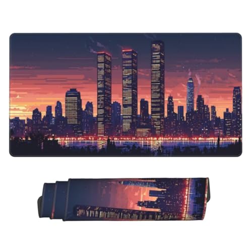 Stadt Sonnenuntergang Gaming Mauspad XXL, Großes Mousepad 800x300x3mm rutschfeste Schreibtischunterlage, Large Mouse pad Improved Precision rutschfeste Gummibasis, für Gaming Mauspad Home Office H346 von generic