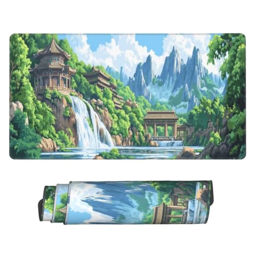 Wasserfall See Mauspad, Large XXL Mouse Pad 700x400x3mm Gaming Tastatur Matte, Groß Vernähte Kanten Anti-Rutsch Mauspad, Erweiterter Schreibtisch Schutz Mauspad für Geschenk Weiblich Home Office H67 von generic