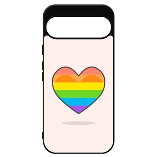 générique Schutzhülle für Google Pixel 9 Pro XL Rainbow Hearth LGBT – Farbe Regenbogen Herz LGBT – Schwarze Schutzhülle aus weichem TPU von générique