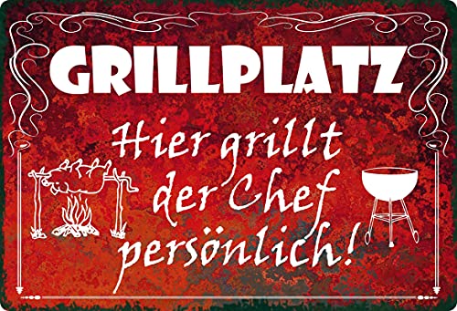 Metall Schild 20x30cm Grillplatz Hier grillt der Chef Grill grillen Sprüche Blechschild von generisch