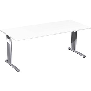 geramöbel Flex Schreibtisch weiß rechteckig, C-Fuß-Gestell silber 180,0 x 80,0 cm von geramöbel