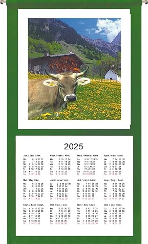 Wandkalender 2025, 12 Monate, grüner Rand (Motiv Kuh-0912) … von ggm