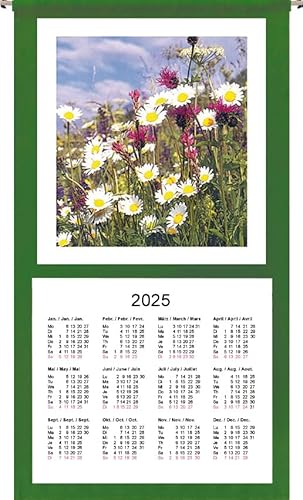 Wandkalender Stoffkalender 2025, 12 Monate, grüner Rand (Motiv Blumenwiese-0921) … von ggm