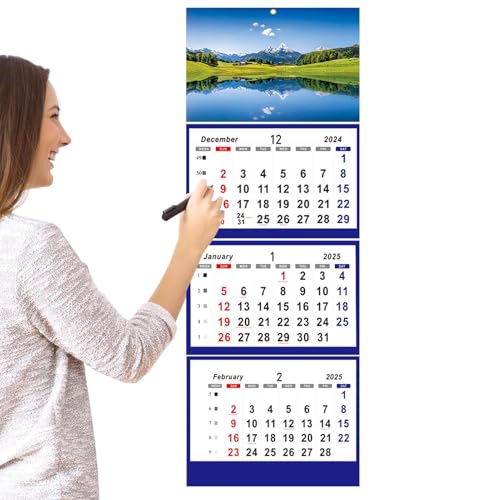 Wandkalender 2025 – 3-Monatskalender 2025 vertikal | Wandkalender 2025 | flach liegender Kalender | 33 cm 3-Monatskalender | Dezember 2024 – Januar 2026 Kalender für Ihren geschäftigen Zeitplan von gifyym