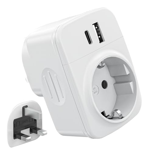 STAPERFO USB-Reisestecker Adapter Adattatore und Adapter Steckdosen, Adapter England Deutschland Stecker, UK Adapter, Reiseadapter UK, Reisestecker England mit 1 USB A und 1USB C von gonew21