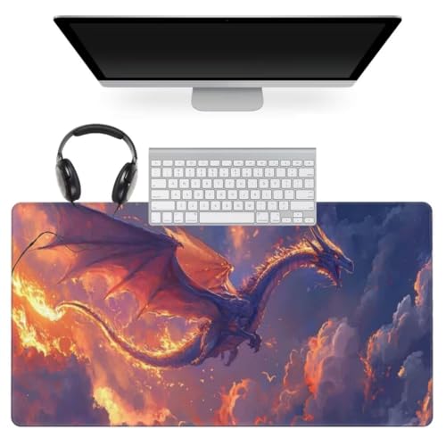 Drache Mauspad 900 x 400mm, Mousepad XXL Schreibtischunterlage Fantasie Mouse Pad, Wasserdicht Rutschfest Gaming Mauspad, Verbessert Präzision und Geschwindigkeit, Mauspads für Pc Gaming Zubehör qw772 von gonuoenq