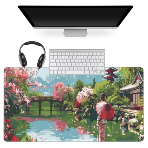 Japanischer Mauspad 600 x 300mm,Mousepad XXL Schreibtischunterlage Landschaft Mouse Pad,Wasserdicht und Rutschfest Gaming Mauspad,Verbessert Präzision,Gaming-Mauspads für Pc und Gaming Zubehör qw750 von gonuoenq