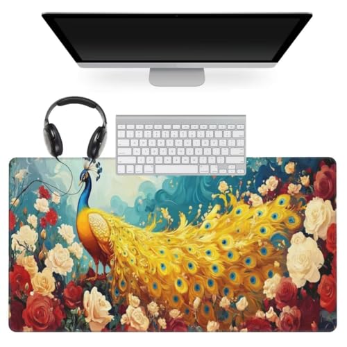 Pfau Mauspad 800 x 300mm, Mousepad XXL Schreibtischunterlage Tier Mouse Pad, Wasserdicht und Rutschfest Gaming Mauspad, Verbessert Präzision und Geschwindigkeit, Mauspads für Pc Gaming Zubehör qw884 von gonuoenq