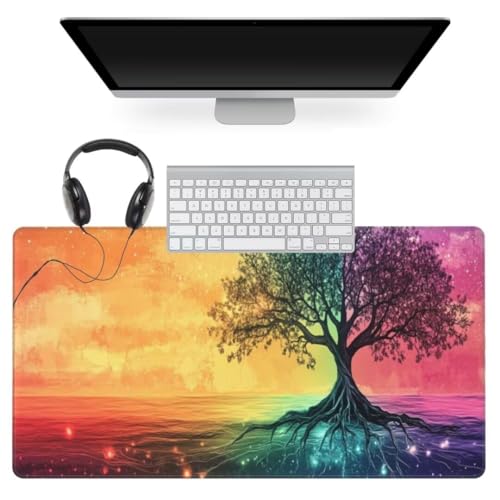 Regenbogen Mauspad 600 x 300mm, Mousepad XXL Schreibtischunterlage Baum Mouse Pad, Wasserdicht Rutschfest Gaming Mauspad, Verbessert Präzision und Geschwindigkeit, Mauspads für Pc Gaming Zubehör qw840 von gonuoenq