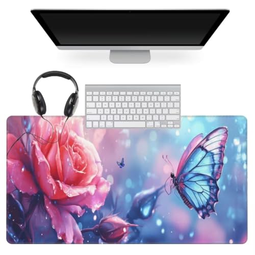 Rose Mauspad 1600 x 800mm, Mousepad XXL Schreibtischunterlage Schmetterling Mouse Pad, Wasserdicht und Rutschfest Gaming Mauspad, Verbessert Präzision, Gaming-Mauspads für Pc und Gaming Zubehör qw764 von gonuoenq