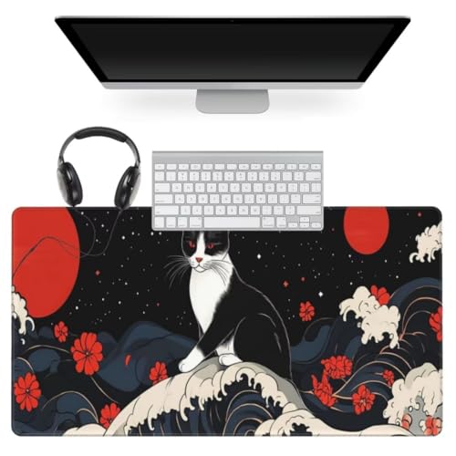 Schwarze Katze Mauspad 1200 x 600mm, Mousepad XXL Schreibtischunterlage Japanischer Mouse Pad, Gaming Mauspad Verbessert Präzision und Geschwindigkeit, Gaming-Mauspads für Pc und Gaming Zubehör qw786 von gonuoenq