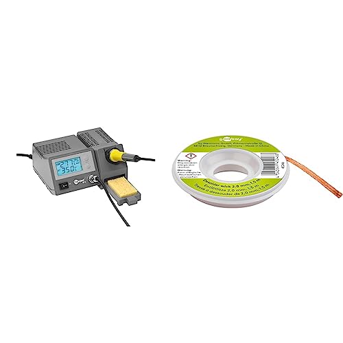 Fixpoint EP5 Digitale Lötstation 48 W & Goobay 45246 Entlötlitze 2mm reines Kupfer Entlötdraht zur Lötzinn Entfernung an Lötstellen Entlöten ideale Wärmeleitfähigkeit Lötlitze 1,5 m Spule von goobay