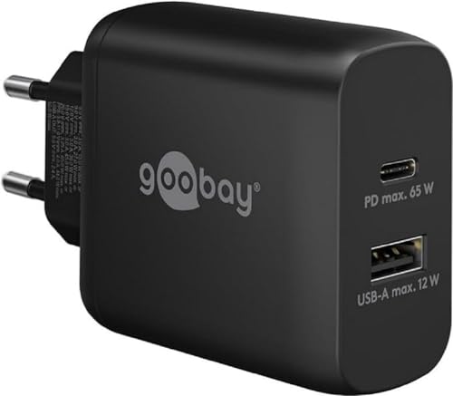 Goobay 65409 Dual Ladegerät 65W / USB-C & USB-A Schnellladegerät Power Delivery/Ladenetzteil mit 2 USB Anschlüssen/Charger für Handy, iPad, Tablet etc. von goobay