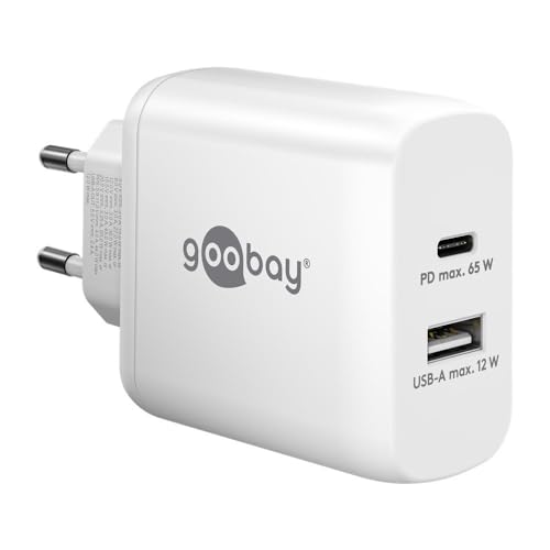 Goobay 65410 Dual Ladegerät 65W / USB-C & USB-A Schnellladegerät Power Delivery/Ladenetzteil mit 2 USB Anschlüssen/Charger für Handy, iPad, Tablet etc. von goobay