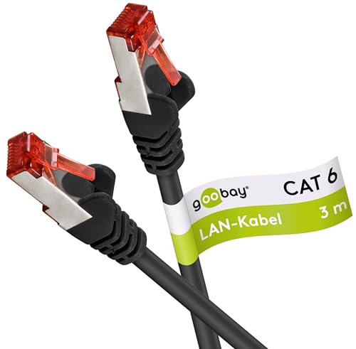 Goobay 92748 CAT 6 Kabel Lan Netzwerkkabel für Gigabit Ethernet S-FTP doppelt geschirmtes Patchkabel mit RJ45 Stecker, 3m, Schwarz von goobay