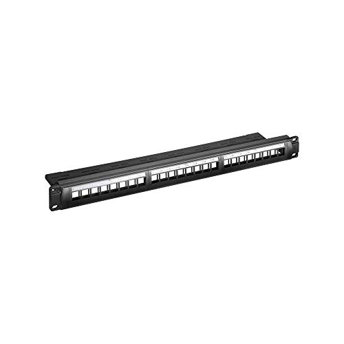 Goobay 95743 Keystone Patch Panel 24 Port / 19 Zoll Leergehäuse für Keystone Module / 1 HE / Verteilerfeld Patchfeld / Snap-In-System / Schwarz von goobay