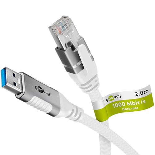 goobay 2m LAN zu USB Kabel 1 Gbit Datenübertragung - USB A 3.0 auf RJ45 Ethernet CAT 6 Kabel verbindet Router und Notebook oder PC - LAN Kabel Adapter für Laptop - Ersetzt USB auf LAN Adapter - 74159 von goobay