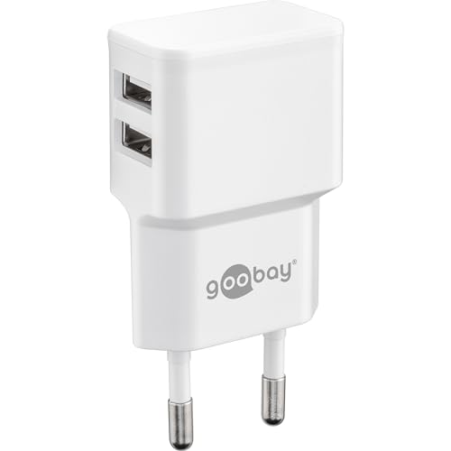 goobay 44952 USB Netzteil Adapter für Steckdose 2,4 A (12W) / USB Netzteil mit 2x seitlichem USB Eingang / Für Smartphone Ladekabel / Netzstecker / Stecker USB Ladekabel / Steckdosenadapter / Weiß von goobay