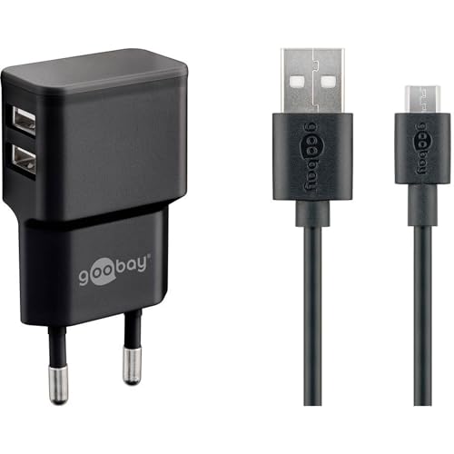 goobay 44984 Micro USB Dual Ladeset 2,4 A Ladegerät, schwarz von goobay