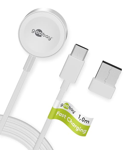 goobay Apple Watch Ladekabel USB C 1m / Apple Watch Ultra 2 Ladegerät/Magnet Ladekabel kompatibel ab Series 2 / Apple Watch Ladestation mit Überladungsschutz/inkl. USB-A Adapter / 65343 von goobay