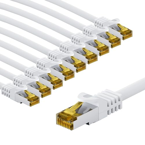 goobay 66084 CAT7 Netzwerkkabel im 10er Set/Patchkabel geschirmt S/FTP/CU Ethernet Kabel, PiMF, LSZH/Cat 7 Kabel mit 10Gbits / Weiß / 10x 1m von goobay