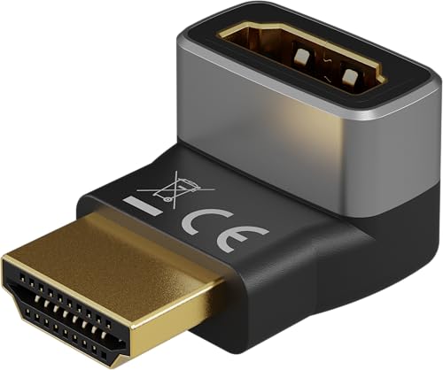 goobay 72009 HDMI Winkeladapter 90° vertikal/Winkelstecker 8K @ 60 Hz und 4K @ 120 Hz HDMI Stecker auf HDMI Buchse 48 Gbits Verlängerung Adapter/HDR, ARC, vergoldet von goobay