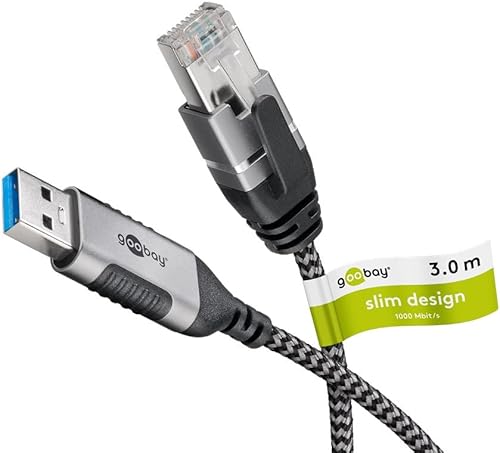 goobay USB-A 3.0 auf RJ45 Ethernet CAT 6 Kabel Slim/Adapterkabel/stabile kabelgebundene Internetverbindung mit Router/Netzwerk Switch/USB auf RJ45 Adapter / 1 Gbit/s / 3 Meter / 74396 von goobay