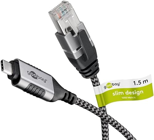 goobay USB-C 3.1 auf RJ45 Ethernet CAT 6 Kabel Slim/Adapterkabel/stabile kabelgebundene Internetverbindung mit Router/Netzwerk Switch/USB auf RJ45 Adapter / 1 Gbit/s / 1,5 Meter / 74402 von goobay